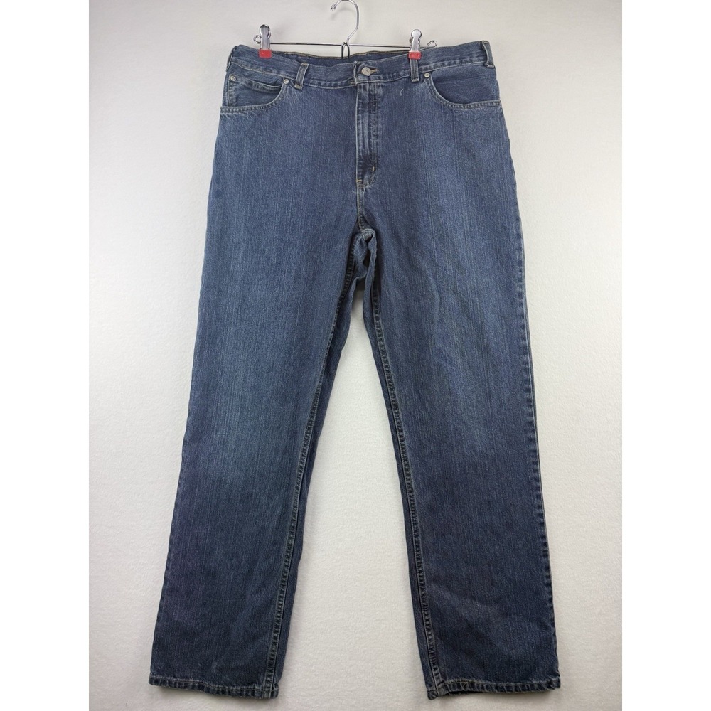 Womens Jeans Size 12 36x32 Straight Leg Stretch Blue Denim Classic Fit